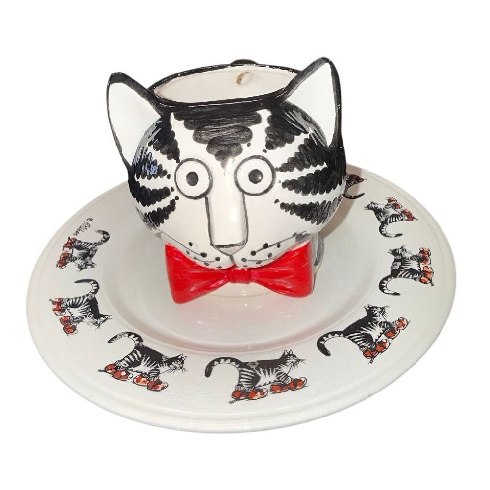 Kliban Cat 1980 Plate + Mug Set Tasteseller- Sigma- Kiln Craft Anthropomorphic